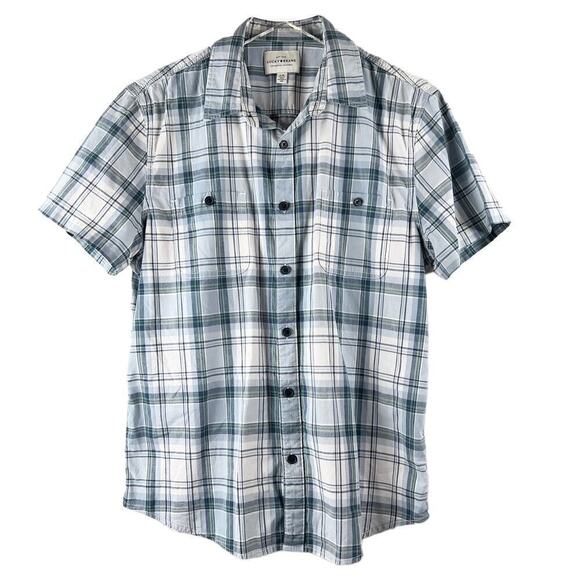 Lucky Brand Plaid Short Sleeve Stretch Cotton Button Down Shirt Men's Size L - Picture 1 of 7